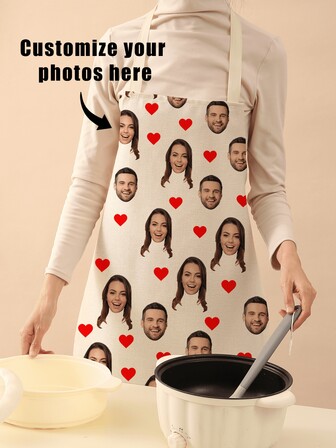 1 pieza Delantal de lino personalizado con foto, delantal de chef/cocina personalizado con retrato, foto de mascota, logotipo para hombres y mujeres, regalo único para mamá, papá, pareja, jardinería, decoración de otoño