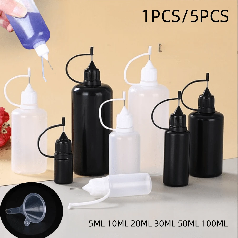 1pc/5pcs 10ml/100ml Empty Dropper Bottles With Black Caps, DIY Quilling Tools, Liquid Dropper Containers, Silicone Rings