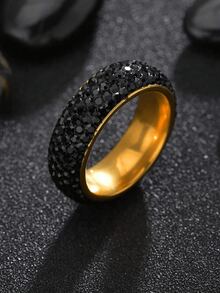1pc Fashionable Stainless Steel Rhinestone Ring, Stylish For Men's Daily Accessory, Valentine's Day Gift - The New Black - View 2