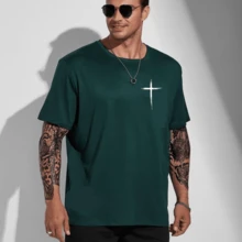 Camiseta Masculina Cruz Evangélica Pequena No Peito 100% Algodão Camisa Unissex Lançamento - Preto - Visão 9
