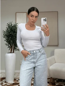 Kit Of 2 Premium Long Sleeve Ribbed Blouses: Elegance And Comfort For Women - 2 White - View 3