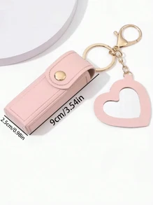 4pcs/Set Lipstick Holder With Heart-Shaped Mirror, Useful For Women Makeup, Key Chain. Heart-Shaped Mirror Decorated Lipstick Case, Multi-Color Women Makeup Bag, Heart-Shaped And Bag Decor Fashion Keychain Pendant, Wallet, Purse, Bag Accessories, Storage Pouch