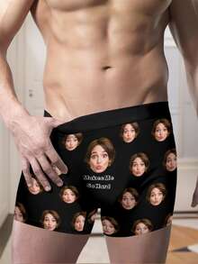 Calzoncillos bóxer personalizados para hombres con foto de rostro y texto personalizado. Regalos únicos y adorables de calzoncillos personalizados para esposo, novio, él, San Valentín, cumpleaños, aniversario, Navidad, boda, fiestas con estampado de rostro y texto personalizado
