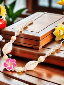 2pcs Bohemian Beach Vacation Style Soft Clay Flower Shell Braided Adjustable Women Necklace & Anklet Set - Pink - View 5