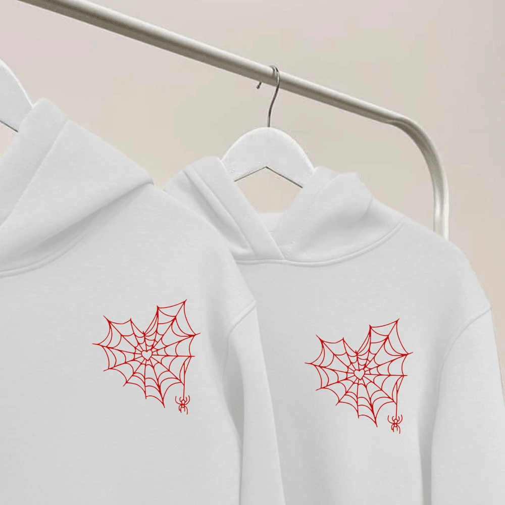 Hoodie With Pockets Cold Weather Blouse Web Of Love Print Romantic Couple Winter - White - View 1