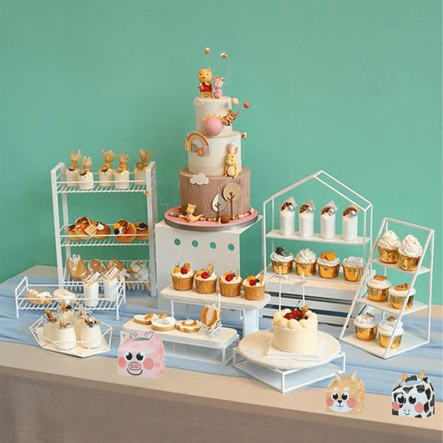 1 pieza Bolso de fiesta/cumpleaños con estampado de lindos animales de granja de dibujos animados, cajas cuadradas para pasteles en la base para dulces, postres, pasteles y pequeños regalos