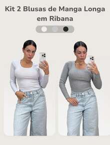 Kit Of 2 Premium Long Sleeve Ribbed Blouses: Elegance And Comfort For Women - 2 Xám - Xem 2
