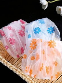 5pcs/4pcs/3pcs/2pcs/1pc Random Color Waterproof Shower Cap, Bath Cap, Printed Bathtub Cap, Dust-Proof And Waterproof Head Cover, Thickened Hat, Reusable Dust-Proof Cover, Home & Travel Portable Bath Cap, Thickened Women Ha