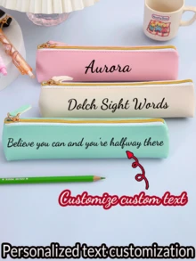 Customized Personalized Text Learning Supplies Pencil Bag PU Leather Solid Color Pencil Storage Bag Candy Color Pen Bag Back To School,School Supplies - Multicolor - View 1