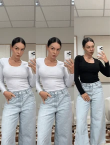 Kit Of 3 Premium Long Sleeve Ribbed Blouses: Elegance And Comfort For Women - 白色+白色+黑色 - 查看 1