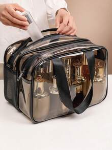 1 túi đựng mỹ phẩm du lịch bằng PVC trong suốt, túi đựng đồ trang điểm cầm tay, túi đi biển, đồ dùng cần thiết khi đi du lịch, thích hợp để trang trí phòng, túi đựng mỹ phẩm, túi đựng đồ dùng cá nhân, túi đựng đồ dùng trên bàn làm việc, túi đựng mỹ phẩm, túi đựng mỹ phẩm cỡ lớn, quà Giáng sinh, túi nhỏ, du lịch, túi nhỏ, ví cầm tay/túi xách, túi đựng mỹ phẩm, túi nhỏ, hộp đựng cọ trang điểm, túi mini, túi dung tích lớn, quà tặng cho nữ, quà Giáng sinh, quà tặng sáng tạo cho nữ - Màu nâu  Mocha - Xem 2