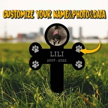 1pc Custom Photo Pet Memorial Plaque, Stake Acrylic Bone Shape With Photo, Dog Grave Marker, Pet Loss Gift, Dog Paw Prints Memorial Gift, Remembrance Gift