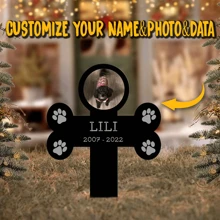 1pc Custom Photo Pet Memorial Plaque, Stake Acrylic Bone Shape With Photo, Dog Grave Marker, Pet Loss Gift, Dog Paw Prints Memorial Gift, Remembrance Gift