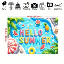 1pc Summer Beach Background Banner, Polyester Material, With Fruit And Swimming Ring, Suitable For Birthday Party Decoration, Home Decoration, Interior And Exterior Decoration, Photo Shoot Background, Anniversary, Wall Decoration, Garden Decoration, Curtain, Tablecloth
