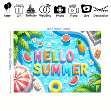 1pc Summer Beach Background Banner, Polyester Material, With Fruit And Swimming Ring, Suitable For Birthday Party Decoration, Home Decoration, Interior And Exterior Decoration, Photo Shoot Background, Anniversary, Wall Decoration, Garden Decoration, Curtain, Tablecloth