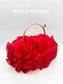 Women Elegant Floral Pleated Satin Evening Clutch Party Bag Purse Handbag– Chic Chiffon Petal Handbag With Chain Strap, Perfect For Bride, Weddings, Proms, Sorority Formals, Graduation Parties, Spring Galas, Weddings, Cocktail Events, And Special Occasions