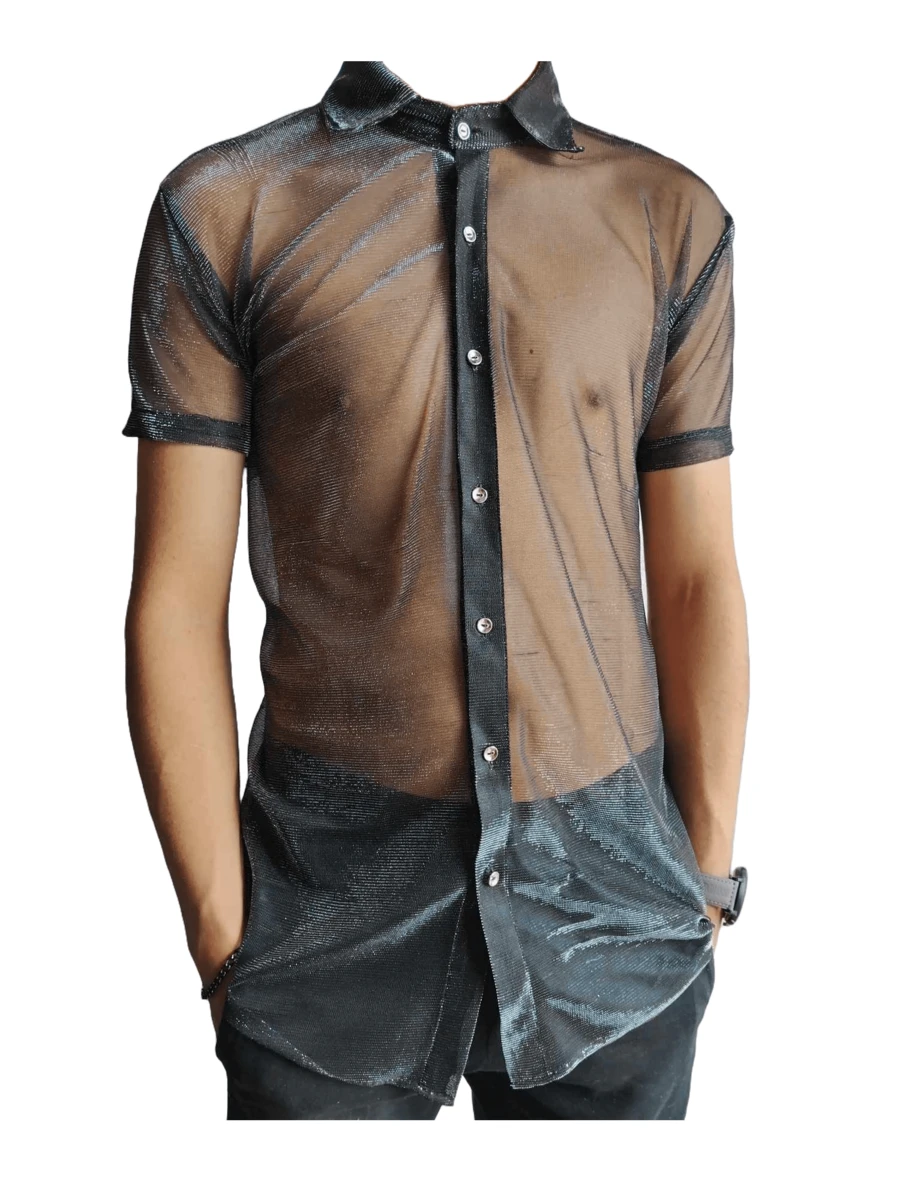 Playera hombre Liso Casual Tela Transparente Playera verano - Negro - Ver 1