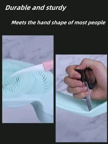 1PC Pet Grooming Gloves - High Density Dental Heat Resistant Silicone Gloves, Enhanced 5 Finger Design, For Bathing And Massaging Dogs And Cats, Blue/Pink/Purple/Green/Grey Color