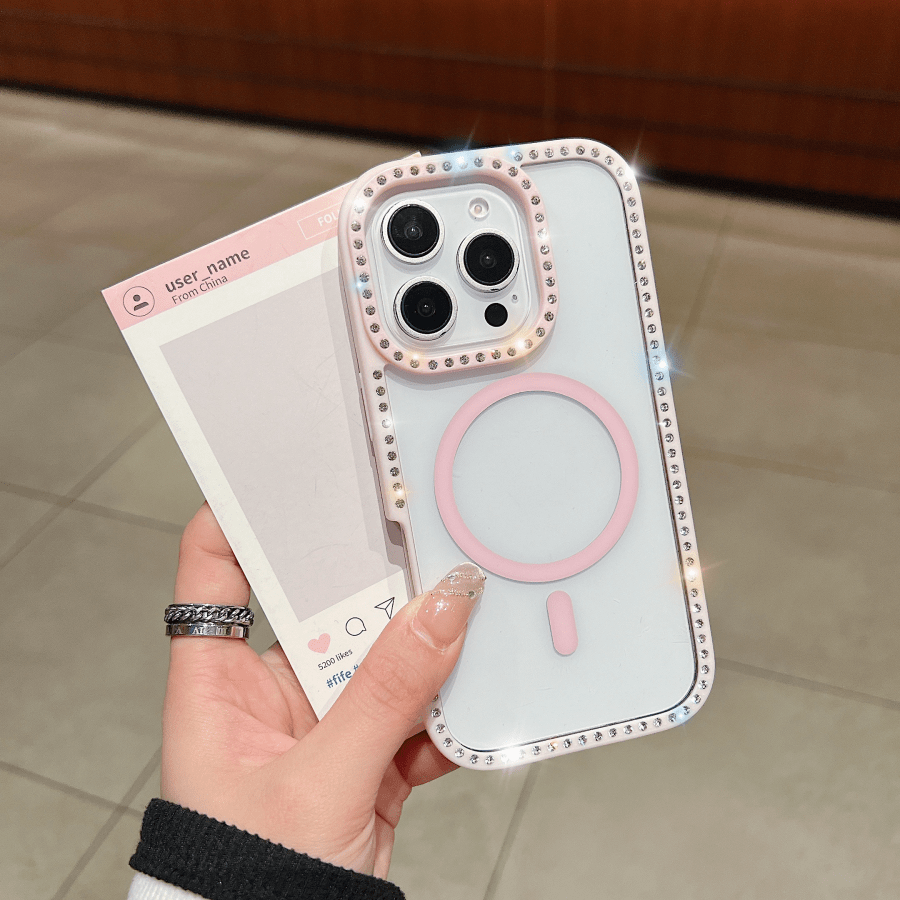 Nuevo estuche magnético de una sola concha con borde de cristal doble cara compatible con Apple 15 Pro Max / 16 Pro Max en color rosa