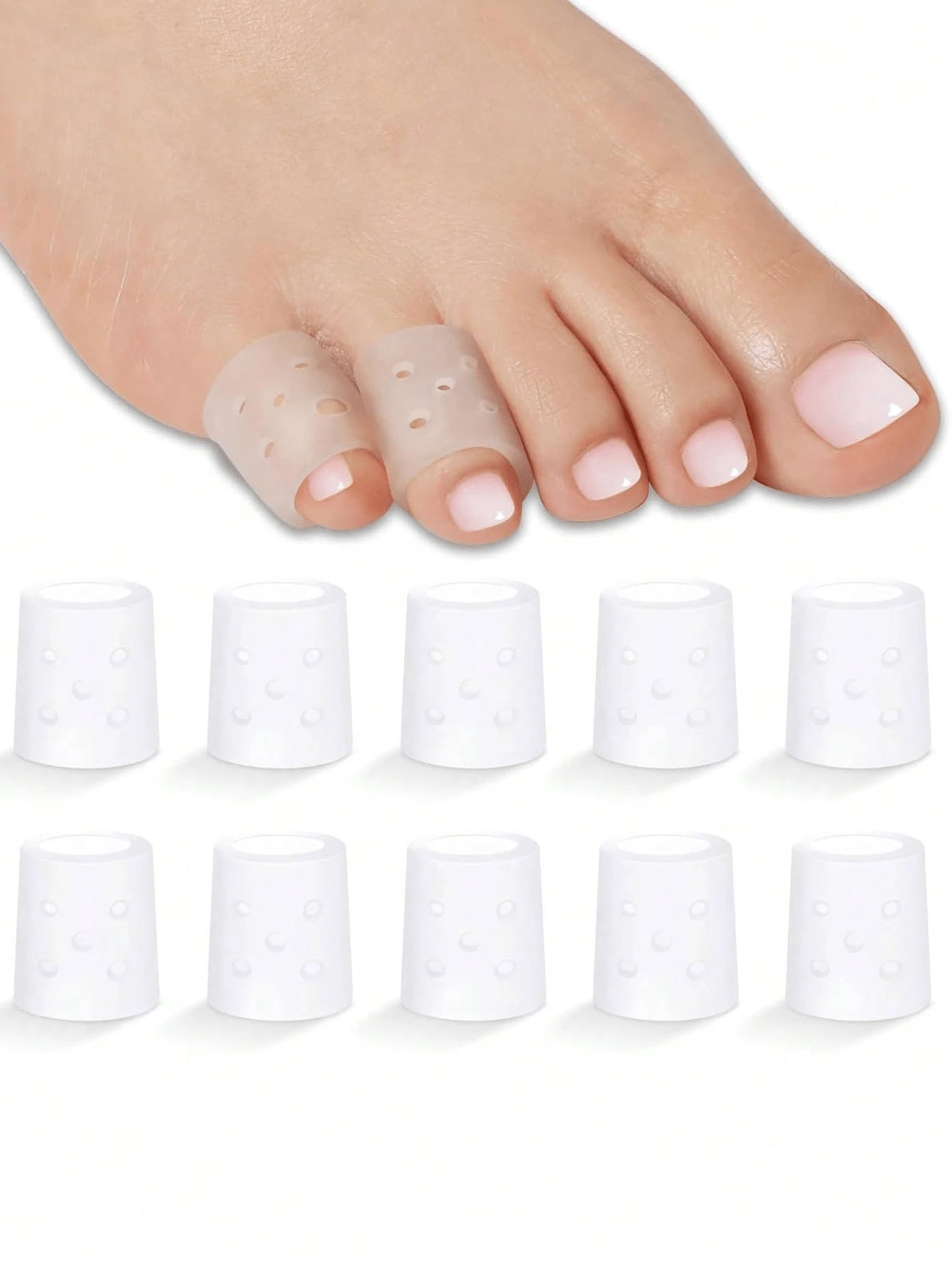 2/4/6/8/10 件硅胶趾套 - 透气穿孔趾套，适合跑步、远足、滑冰和跳舞 - 柔软弹性手洗设计趾套，白色，手指趾保护器，趾分离器，适合运动和日常使用，送给父母的礼物 - 彩色 - 查看 1