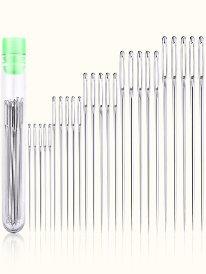 25pcs Large Eye Embroidery Needles Set With Wide Hole Chenille Needles For Sewing Clothes, Quilts, With Needle Tube