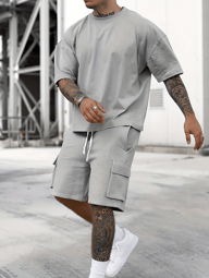 2pcs/Set Men's Casual Loose Fit T-Shirt And Cargo Shorts Set, Mens Tracksuit Set,Mens Short Sets,Men's Holiday Clothes,Summer Holiday Outfit, Cozy Outfits,Casual Beach Wedding Party Vacation Travel Outfits, Father's Day Gifts For Husband Dad Boyfriend