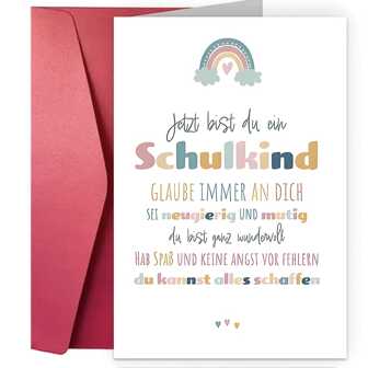 1 Stück lebendige Glückwunschkarte zum ersten Schultag mit rotem Umschlag, buntem Regenbogen- & Herz-Design, ideal für Studenten, Lehrer, Söhne & Töchter - "Lerne fleißig" Nachricht für erfolgreiche akademische Laufbahn, Bildungsgeschenk | Einfache Gestaltung | Bunter Umschlag, Schulanfang, Schulmaterial