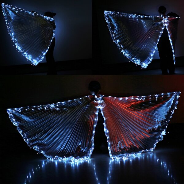 Alas plateadas con luces LED, accesorio de disfraz para adultos (altura: 59-68 pulgadas), requiere 3 pilas AA, adecuado para baile y actuaciones en el escenario
