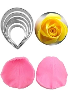 7pcs Stainless Steel Peony Petal Cutter Mold, Rose Fondant Mold, Silicone Petal Pressing Mold, Baking Tool Set