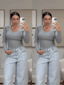 Kit Of 2 Premium Long Sleeve Ribbed Blouses: Elegance And Comfort For Women - 2 Xám - Xem 1