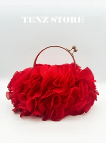 Women Elegant Floral Pleated Satin Evening Clutch Party Bag Purse Handbag– Chic Chiffon Petal Handbag With Chain Strap, Perfect For Bride, Weddings, Proms, Sorority Formals, Graduation Parties, Spring Galas, Weddings, Cocktail Events, And Special Occasions