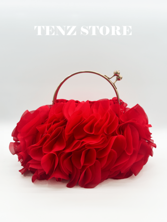 Kadınlar için Zarif Çiçek Desenli Büzgülü Saten Abiye Çanta - Şık Şifon Çiçek Desenli, Zincir Omuz Askılı El Çantası, Gelin, Düğün, Mezuniyet Balosu, Nedime, Mezuniyet Partisi, Bahar Kutlamaları, Kokteyl Partisi ve Özel Etkinlikler için Mükemmel (Desen Rastgele)