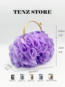Bolso de mano de satén plisado con estampado floral elegante para mujer, para eventos de noche - Bolso de mano con pétalos de chifón y correa de cadena, perfecto para novia, bodas, bailes de graduación, fiestas de la hermandad, fiestas de primavera, bodas, eventos de cóctel y ocasiones especiales