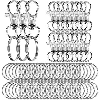 100pcs Rotating Spring Buckle Keychain Ring Set, Suitable For Key Chain, Lanyard, DIY Jewelry Craft (50pcs Spring Buckle + 50pcs Keychain Ring)