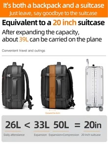 WEIXIER Vacuum Compression Travel Backpack With Laptop Compartment, Multifunctional Rucksack For Business, College, Travel Graduation Camping - Dark Grey - View 7