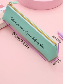 Customized Personalized Text Learning Supplies Pencil Bag PU Leather Solid Color Pencil Storage Bag Candy Color Pen Bag Back To School,School Supplies - Multicolor - View 8