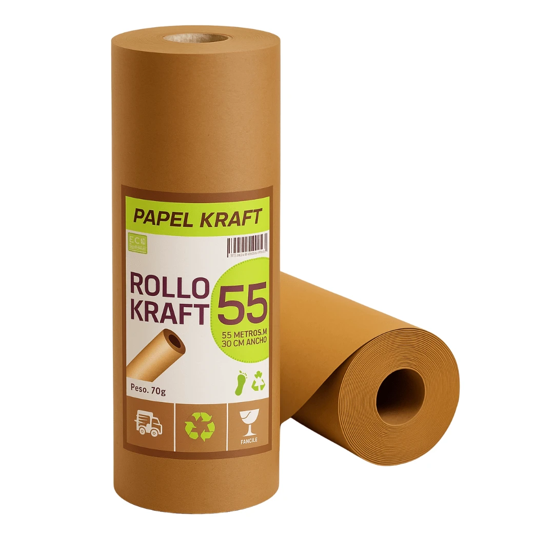 Rollo de papel Kraft para empaque y embalaje 55 metros de largo material resistente para envolver proteger y decorar paquetes uso en comercio mudanza manualidades y oficina - Marrón Chocolate - Ver 1