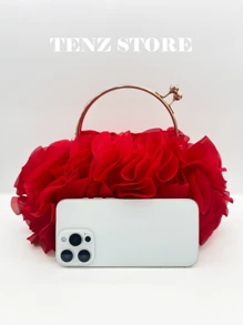 Women Elegant Floral Pleated Satin Evening Clutch Party Bag Purse Handbag– Chic Chiffon Petal Handbag With Chain Strap, Perfect For Bride, Weddings, Proms, Sorority Formals, Graduation Parties, Spring Galas, Weddings, Cocktail Events, And Special Occasions