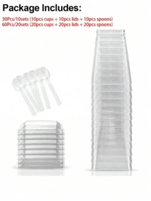 60 件/20 套 5 盎司带盖塑料甜点杯，派对用酸奶冻糕/开胃菜杯，带勺迷你甜点杯，布丁、水果和冰淇淋甜点杯，婚礼用品 - 彩色 - 查看 7