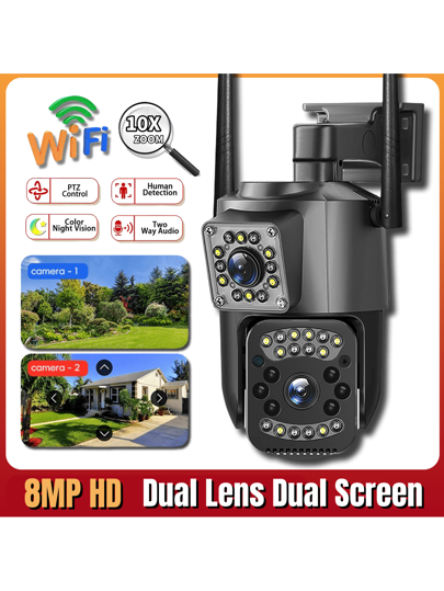 SWVW 8MP 4K HD Dual Lens 10X Zoom WiFi IP Camera Night Vision Ai Human Detect PTZ Outdoor Video Camara Wireless V380 Pro CCTV Security Protection
