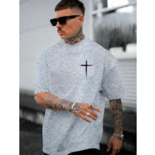 Camiseta Masculina Cruz Evangélica Pequena No Peito 100% Algodão Camisa Unissex Lançamento - Preto - Visão 10