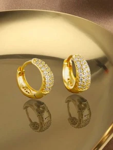 Newsoul 1pair Elegant Hoop Earring Ladies Jewelry For Women 925 Sterling Silver Exquisite Zirconia Geometry Hoop Earring Fine Jewelry Gift For Girl Daily Dating Decor For Sisters Friendship - Style 1 - View 7