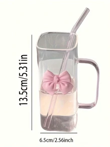 1pc (350ml/11.83oz) Square Bow Tied Glass Cup With Handle, Clear Handle Pumpkin Cup, Classic Mug, Tea Cup, Juice Cup, Coffee Cup, Milk Cup, Water Cup, Fruit Cup, Soup Cup, Suitable For Kitchen, Dining Room, Party, Halloween, Outdoor Party