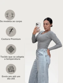Kit Of 2 Premium Long Sleeve Ribbed Blouses: Elegance And Comfort For Women - 白色+灰色 - 查看 5
