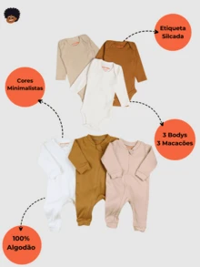 Baby Boy Girl 6 Pieces Minimalist Romper And Bodysuit Neutral Colors 0 To 12 Months 3 Bodysuits + 3 Rompers - 米色 - 查看 2