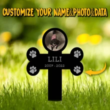 1pc Custom Photo Pet Memorial Plaque, Stake Acrylic Bone Shape With Photo, Dog Grave Marker, Pet Loss Gift, Dog Paw Prints Memorial Gift, Remembrance Gift
