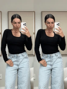 Kit Of 2 Premium Long Sleeve Ribbed Blouses: Elegance And Comfort For Women - 2 Black - View 1
