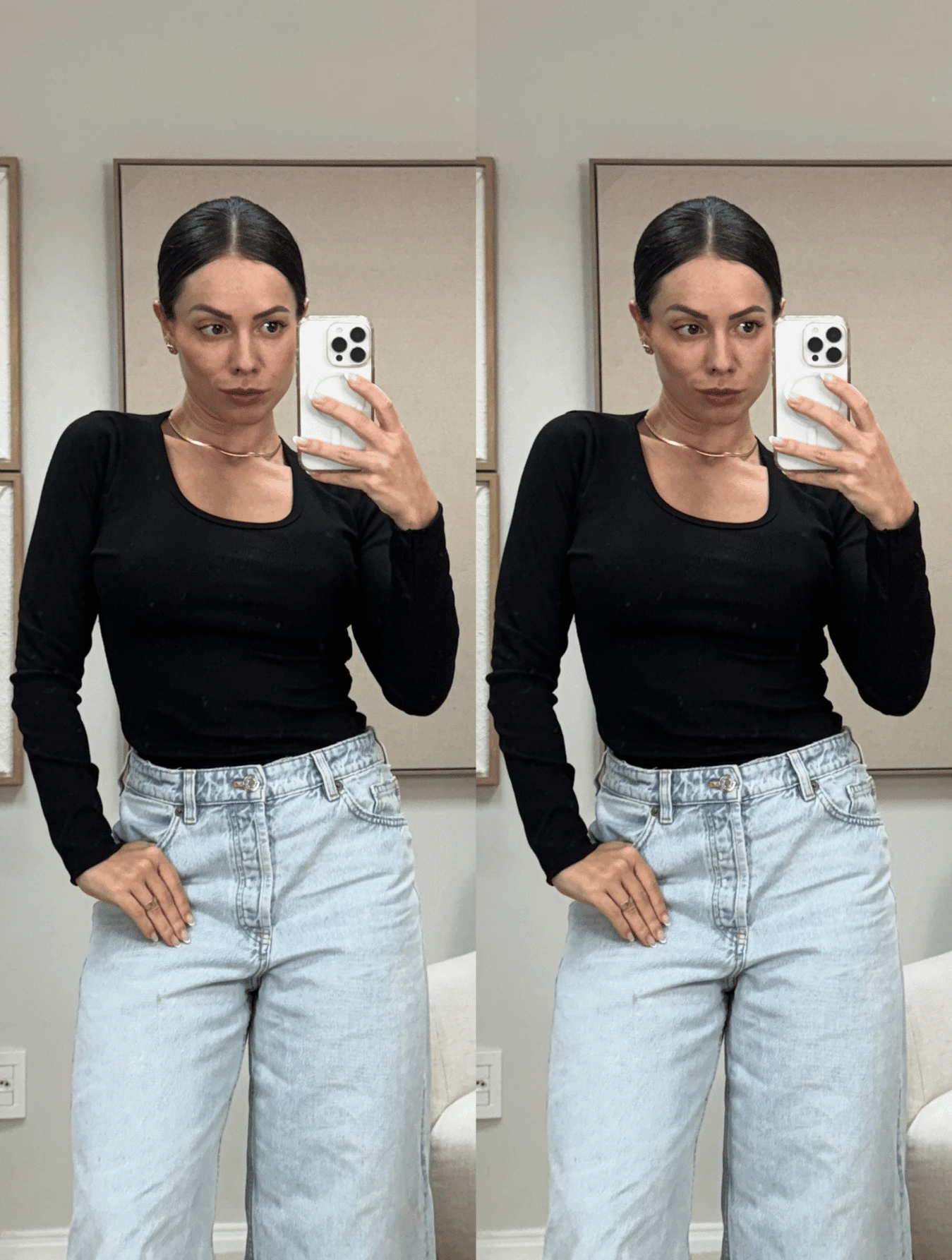 Kit Of 2 Premium Long Sleeve Ribbed Blouses: Elegance And Comfort For Women - 2 Black - View 1