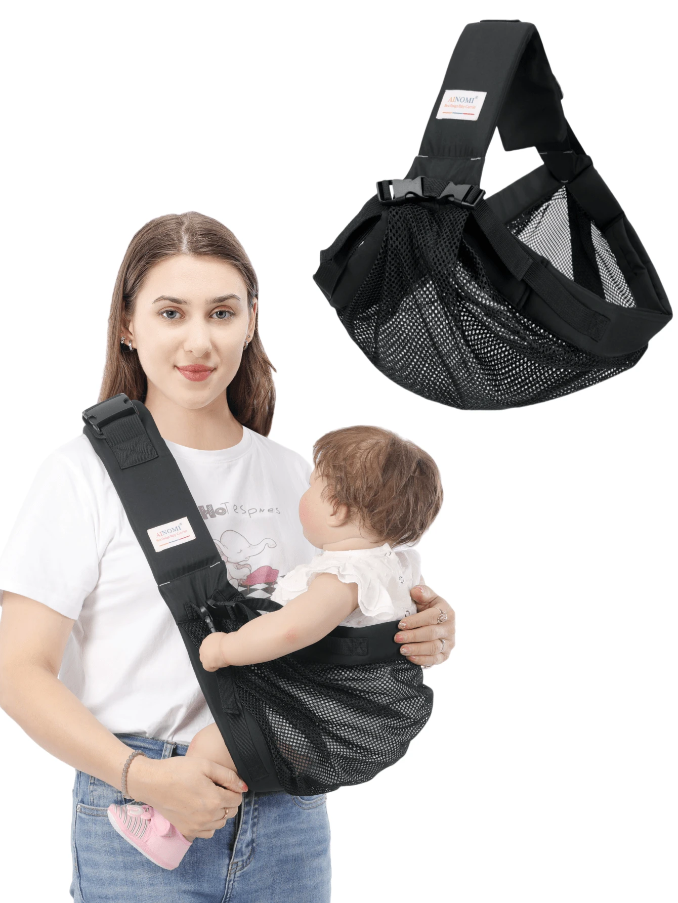 轻便婴儿背带，前置婴儿背带，多功能，易于使用 - 黑色 - 查看 1