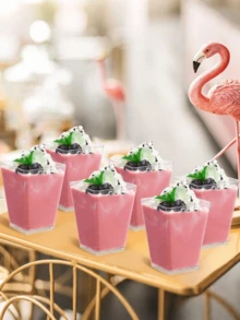60 件/20 套 5 盎司带盖塑料甜点杯，派对用酸奶冻糕/开胃菜杯，带勺迷你甜点杯，布丁、水果和冰淇淋甜点杯，婚礼用品 - 彩色 - 查看 9